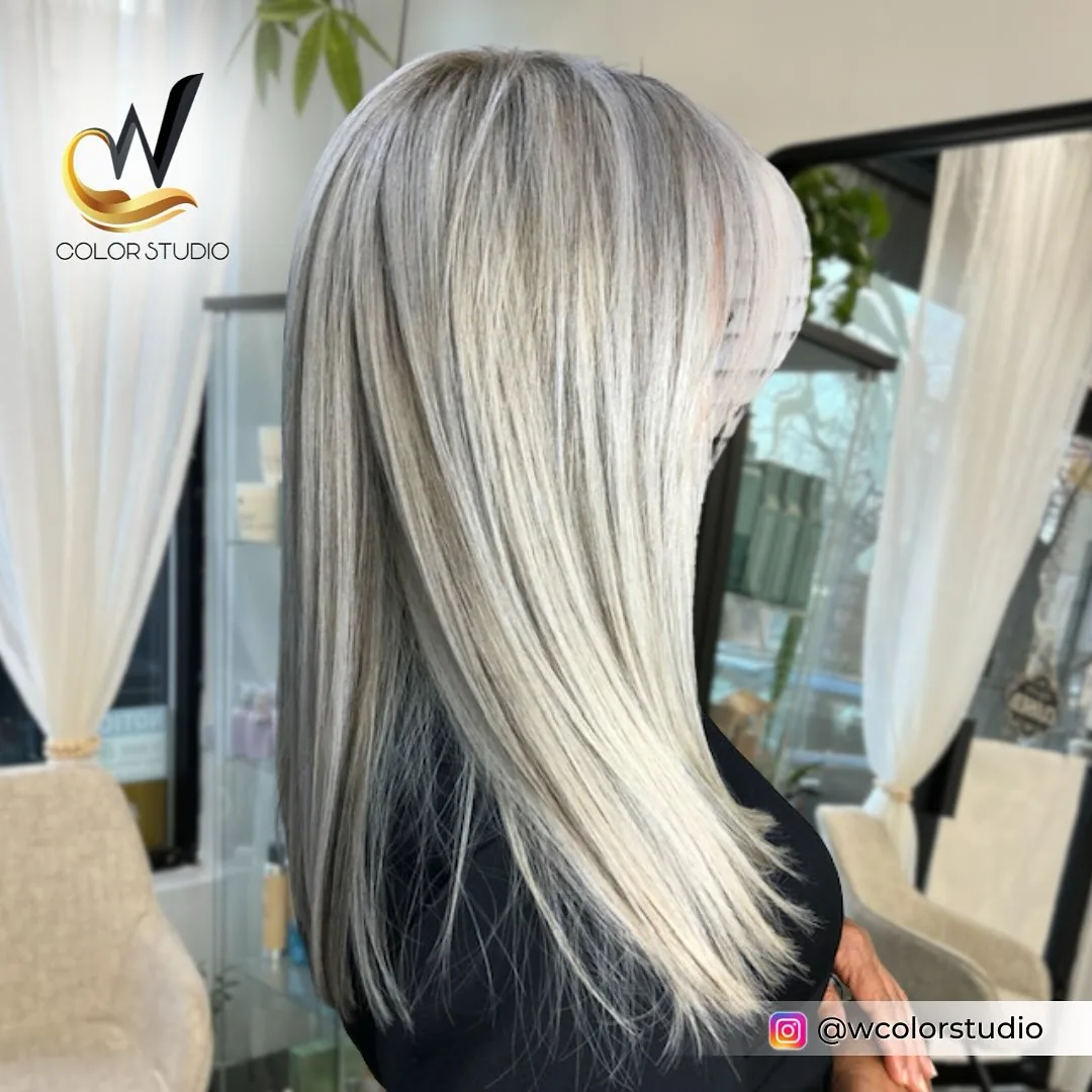 Platinum silver blonde on long straight hair